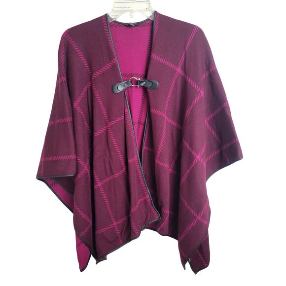 Talbots Poncho Cape Wrap Sweater Trimmed Plaid Ruana Women's Size M/L - Picture 1 of 10